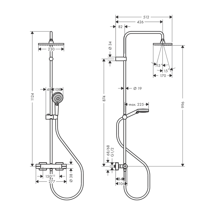  Hansgrohe Vernis Shape Душевая стойка с верхним душем 230 1jet с термостатом, Green, цвет: хром 