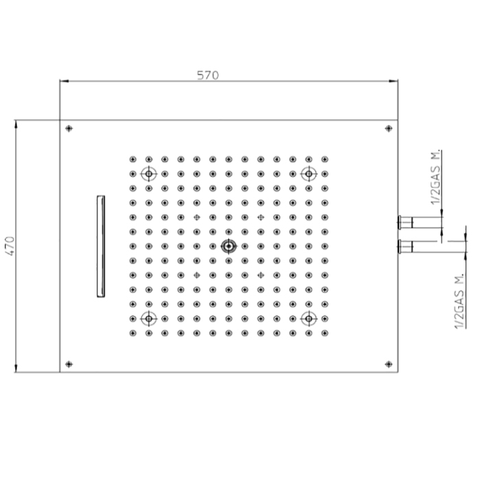 BOSSINI DREAM/2 Верхний душ 570 x 470 мм, с 4 LED RGB, 2 режима (дождь, каскад), блок питания/управления, Cromoterapia, цвет: золото