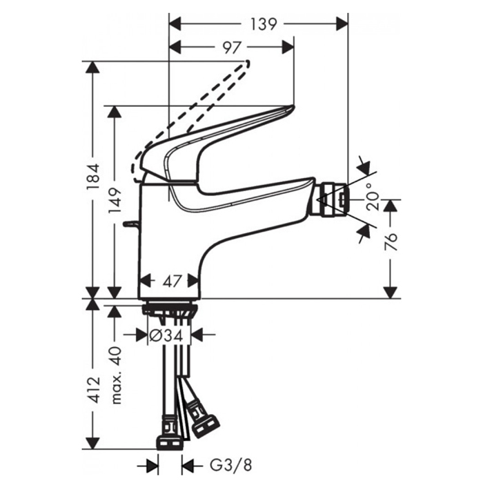 Hansgrohe Novus Смеситель для биде 70, с донным клапаном, хром