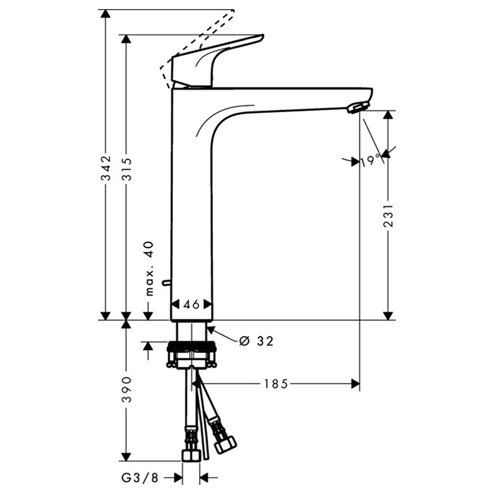 Hansgrohe Focus Смеситель для раковины, однорычажный, высокий h:23см., на 1 отв., цвет: хром