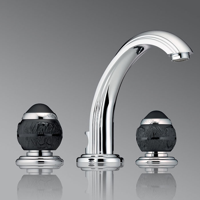 THG Panthere Cristal noir Смеситель для раковины, 3 отв., цвет: хром/черный хрусталь