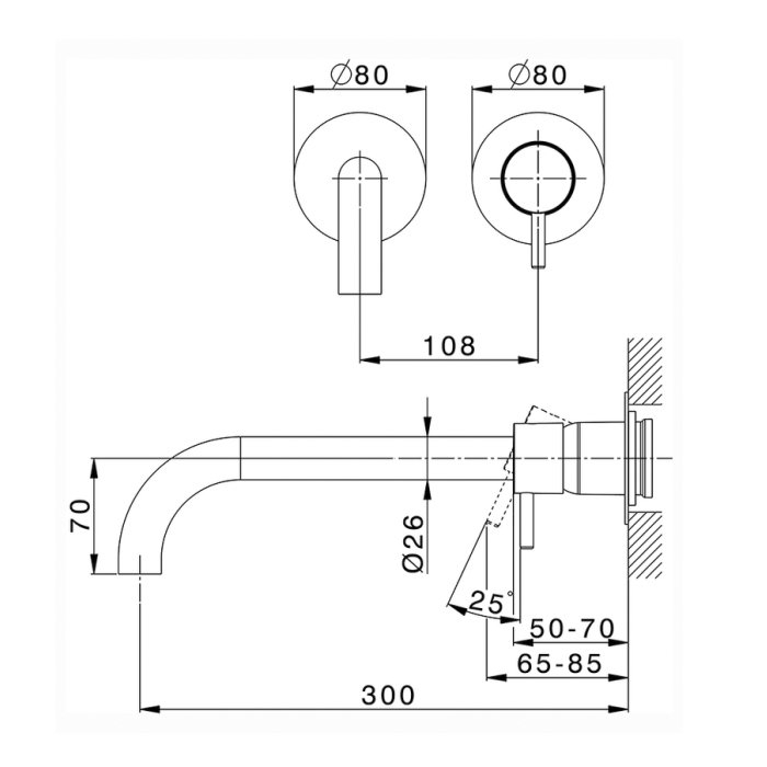 Cisal Less Смеситель для раковины, настенный, цвет: Nichel Spazzolato