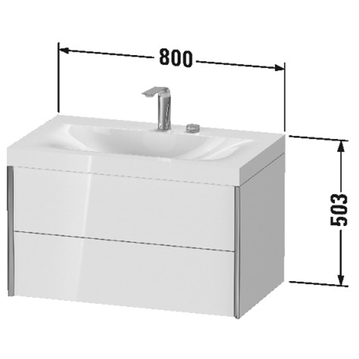 Duravit XViu Тумба подвесная 80x48x50.3см, с раковиной без перелива, с 1 отв под смес, 2 ящика, цвет: белый глянцевый/champagne matt