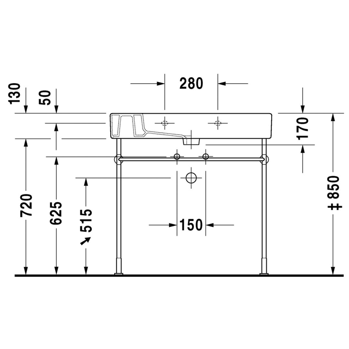 Duravit Vero Консоль металлическая 85x49см, с раковиной на 1 отв., напольная, цвет: белый/хром