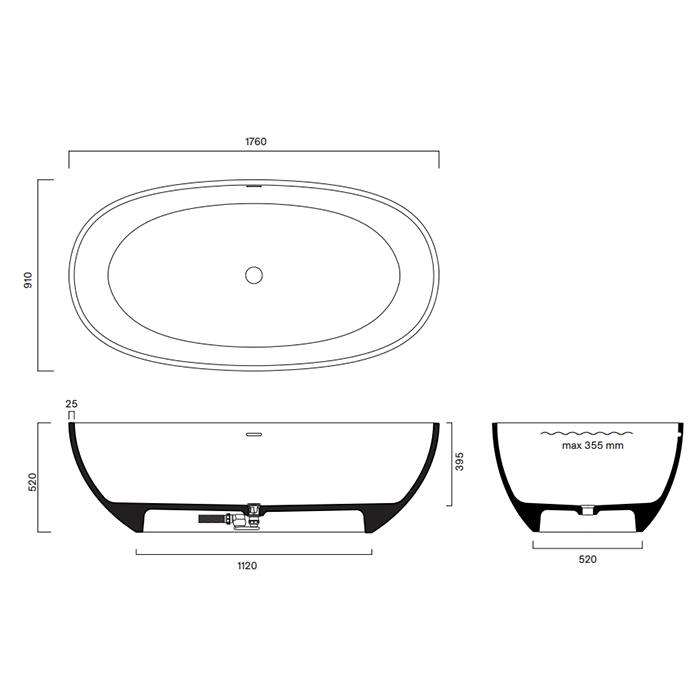 Catalano Solid Ванна отдельностоящая 176х91хh52см, с переливом, сифон в комплекте, цвет: Cemento Satinato