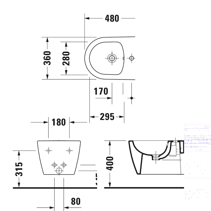 Duravit Bento Starck Box Биде подвесное 37x48см, с 1 отв., HygieneGlaze, цвет: белый матовый