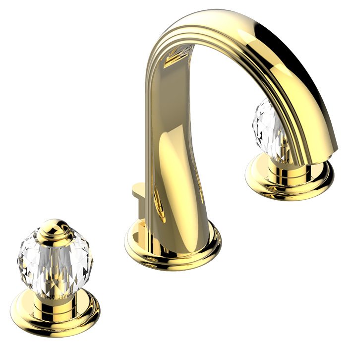 THG Mandarine Cristallia Diamant Смеситель для раковины на 3 отверстия, с донным клапаном, цвет: полированное золото