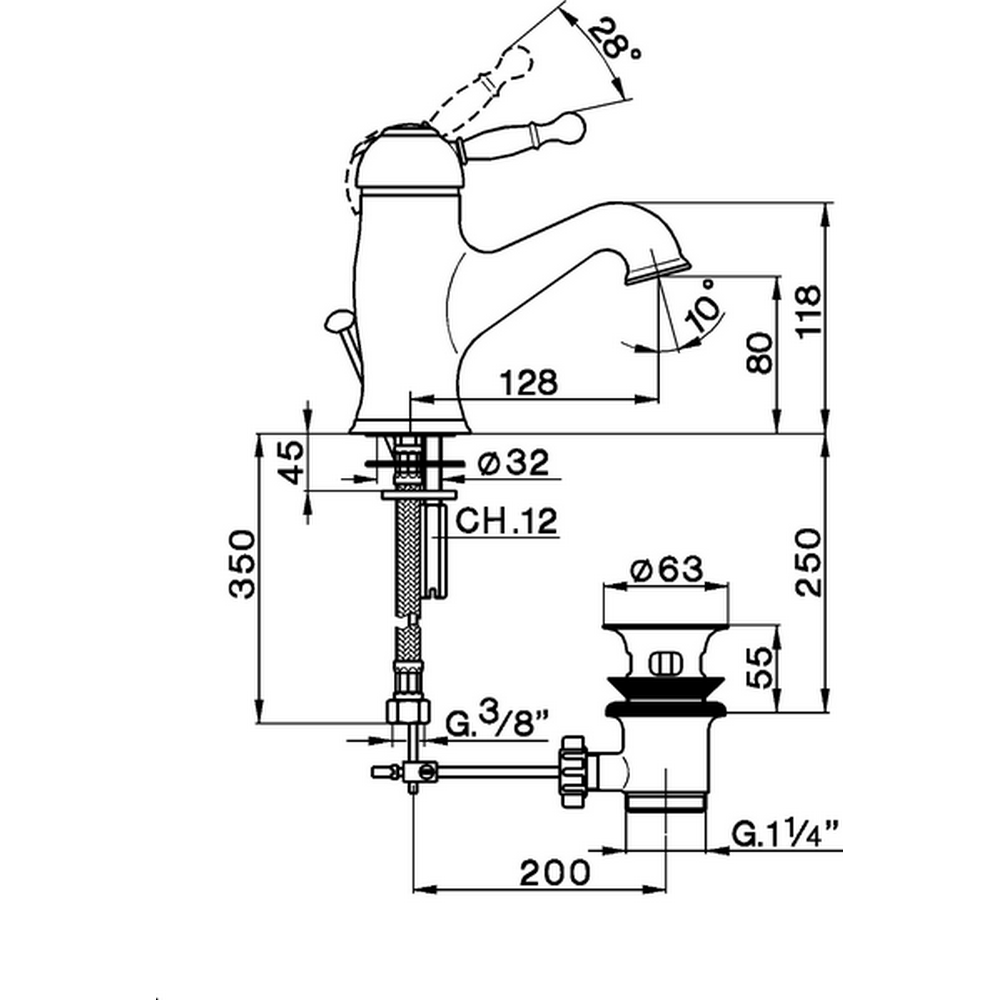 CISAL Arcana Royal Смеситель однорычажный для раковины на 1 отверстие с донным клапаном, цвет: бронза