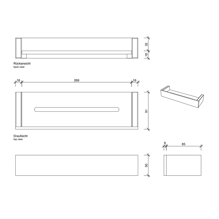 Decor Walther Brick DA30 Душевая полка 30x9см, акриловое белое стекло, подвесной, цвет: никель сатинированный