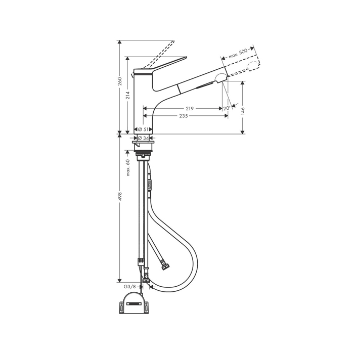 Hansgrohe Zesis M33 Кухонный смеситель однорычажный, 150 с вытяжным душем 2jet, sBox lite, цвет: матовый черный