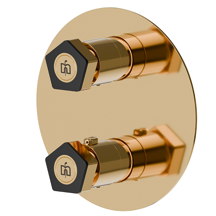 Newform ParkLE Смеситель для душа, встраиваемый, термостатический, цвет: PVD glossy gold/черный матовый