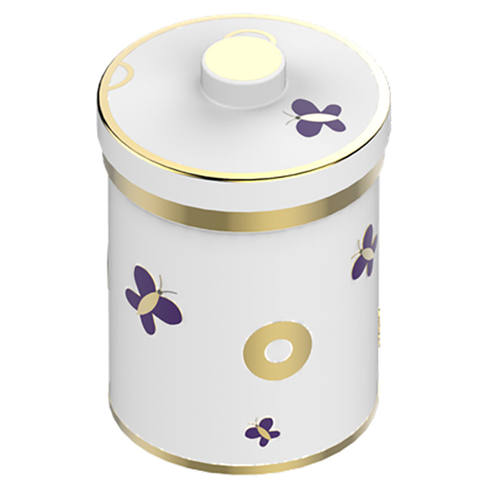 THG CAPUCINE MAUVE DECOR OR Банка керамическая с крышкой, настольная, декор золото/лиловый, цвет: белый