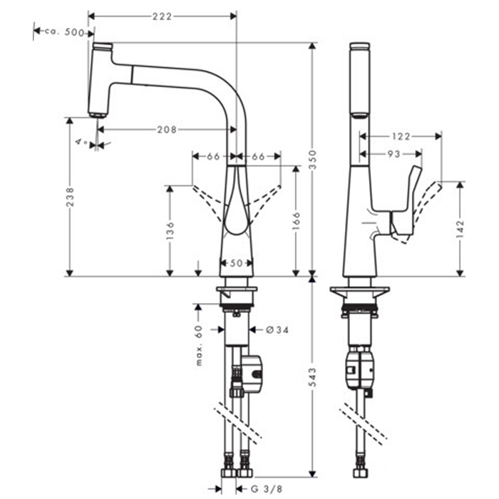 Hansgrohe Metris Select Смеситель  для кухни на 1 отв, поворотный излив, цвет: сталь