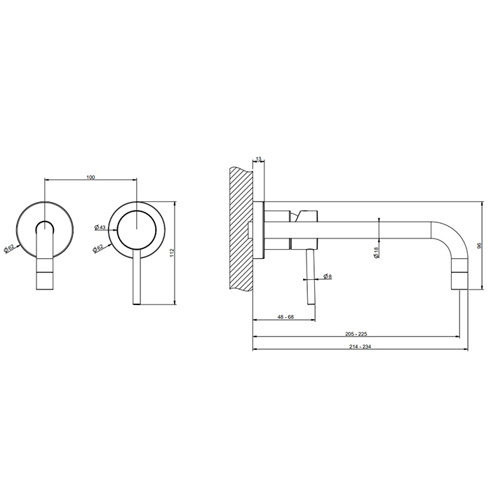 Gessi Emporio Via tortona Смеситель для раковины, встраиваемый, излив: 22.5см., цвет: Finox Brushed Nickel