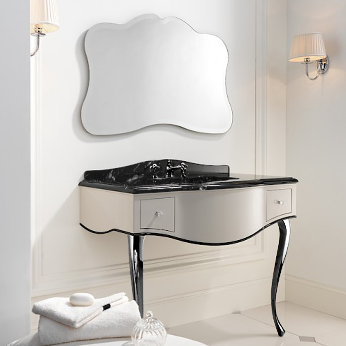 Devon&Devon Audrey, Комплект мебели  мрамор: Nero Marquinha, ножки хром, напольный, Цвет: белый с черным кантом