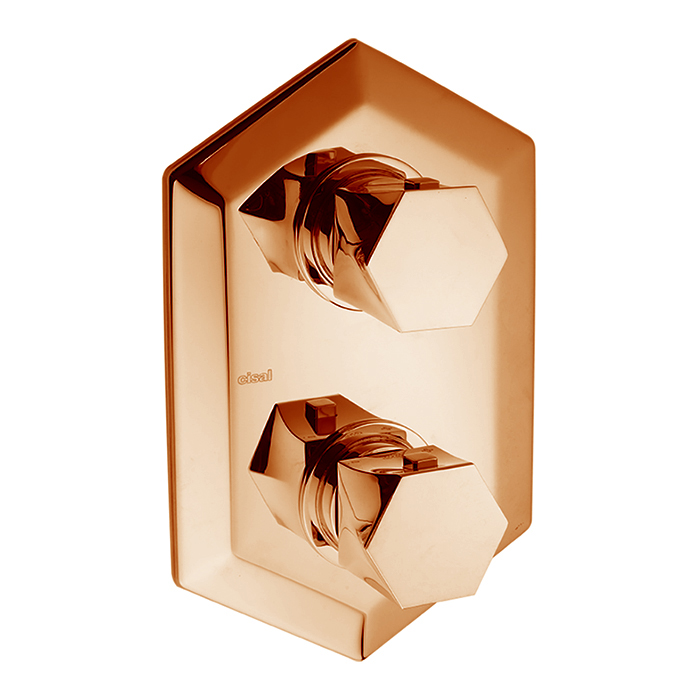 Cisal Cherie Смеситель для душа, встраиваемый, термостатический, внешняя часть, на 3 источника, цвет: Oro Rosa