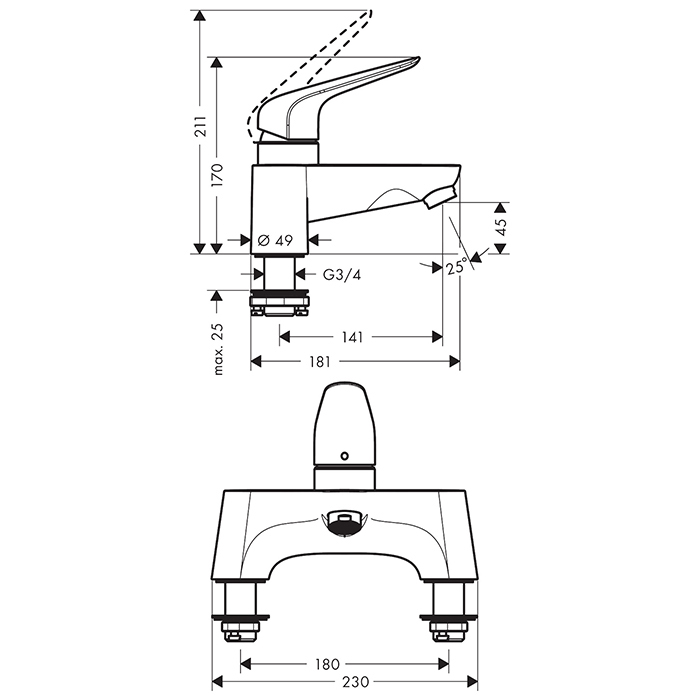 Hansgrohe Novus Смеситель для ванны, на 2 отв., цвет: хром