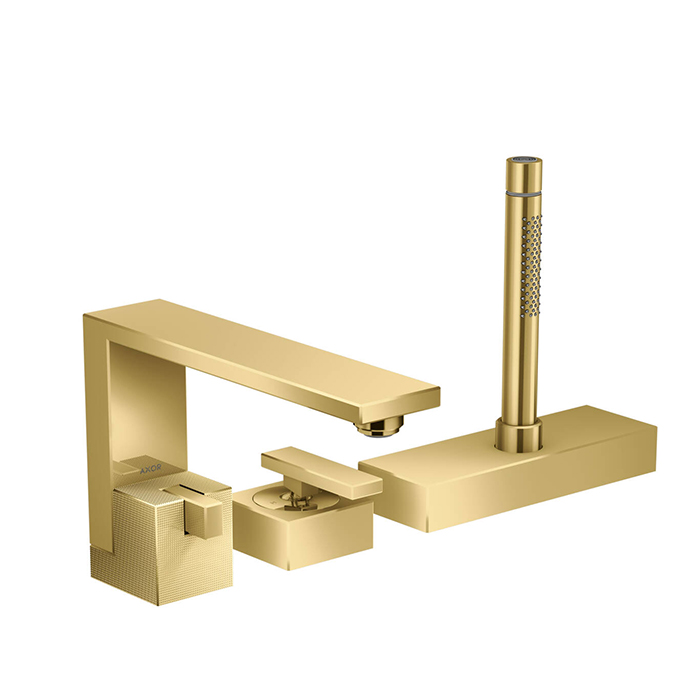 Axor Edge Смеситель на борт ванны, на 3 отв., с ручным душем, излив 210мм, алмазная огранка, цвет: золото