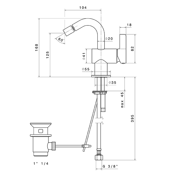 Newform Blink Chic Смеситель для биде, 1 отв., с донным клапаном, цвет: PVD copper bronze