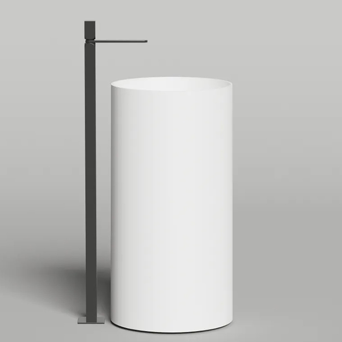 Salini Armonia Round 01 Раковина напольная 45х45х90см, слив в стену, без отв. под смес, с декор.накладкой, мат-л: S-Sense, цвет: белый глянцевый