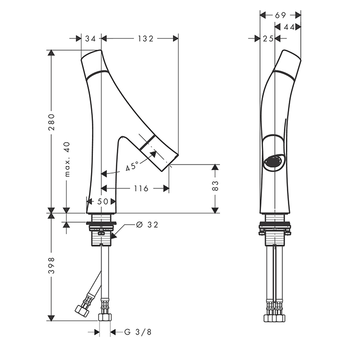 Axor Starck Organic Смеситель для раковины 80, на 1 отв., цвет: шлифованный никель