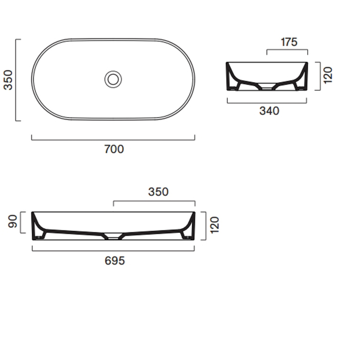 Catalano Zero Раковина 70х35см, накладная, без отв., без перелива, цвет: Tortora Satinato