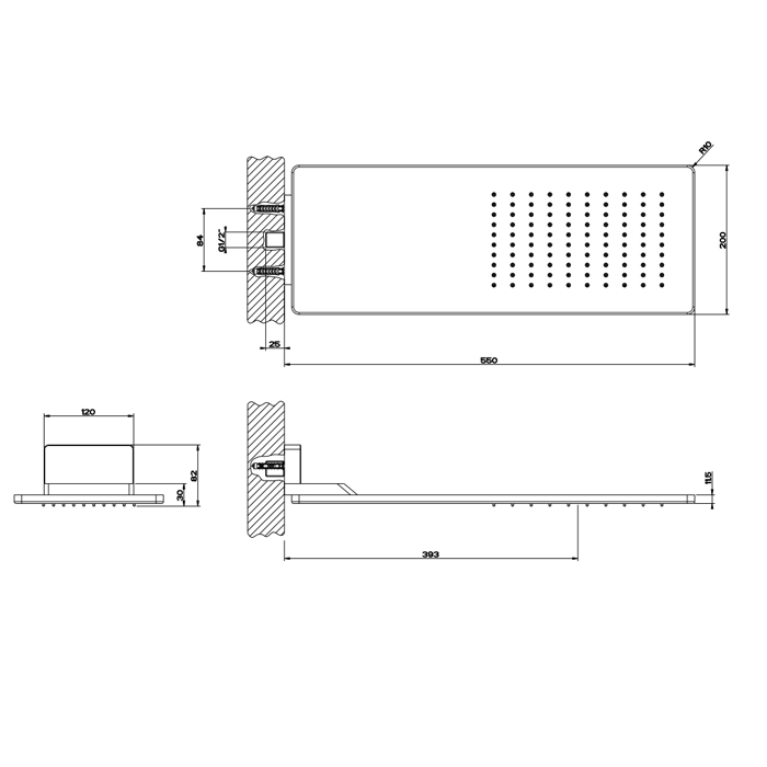 Gessi Rettangolo Верхний душ 550х200 мм., для настенного крепления, цвет: Steel Brushed