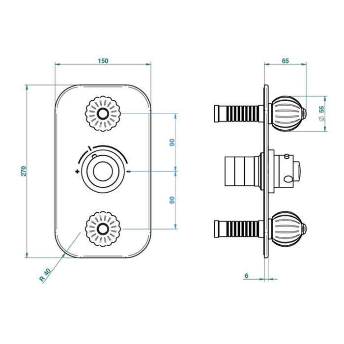 THG Mandarine metal Смеситель для душа встраиваемый, термостатический, с 2 запорными вентилями, внешняя часть, цвет: хром/золото