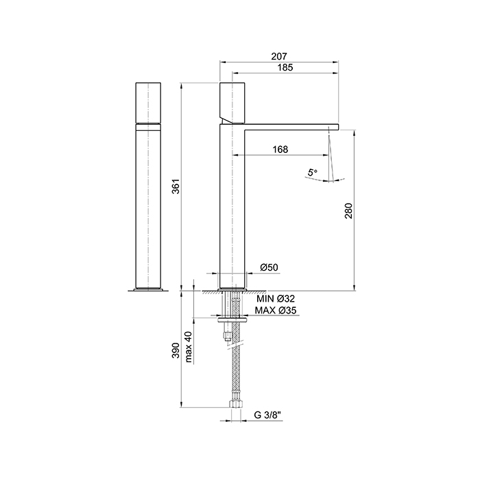 Fantini Milano Смеситель для раковины, 1 отв., излив: 170 мм, цвет: Matt Gun Metal PVD