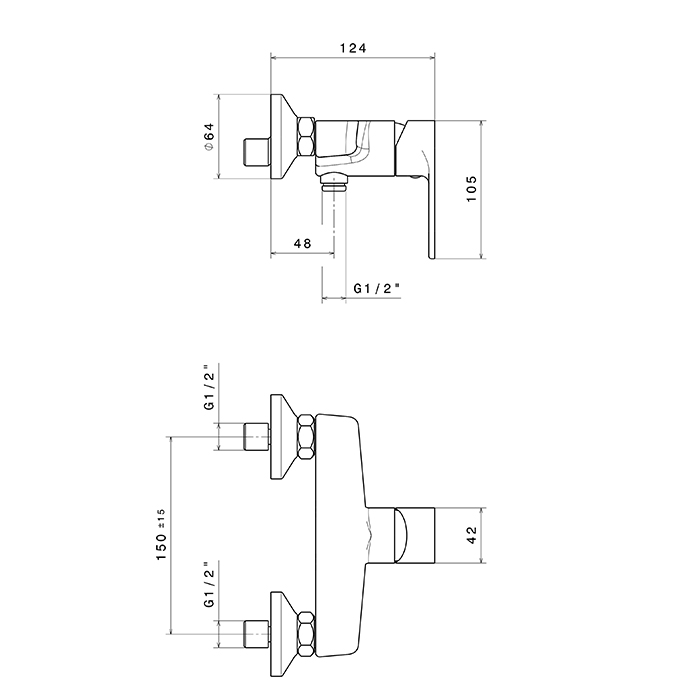 Newform Extro Смеситель для душа, выход снизу, цвет: хром