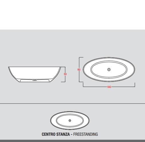Gruppo Treesse Camelia Ванна 180х85х50см., отдельностоящая, без перелива, сифон, цвет: SMOKEY TRANSPARENT RESIN