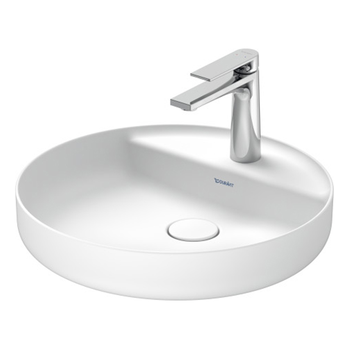 Duravit Vitrium Раковина накладная 46см., с 1 отв., круглая, из DuroCast UltraResist, без перелива, с полкой, цвет: белый матовый