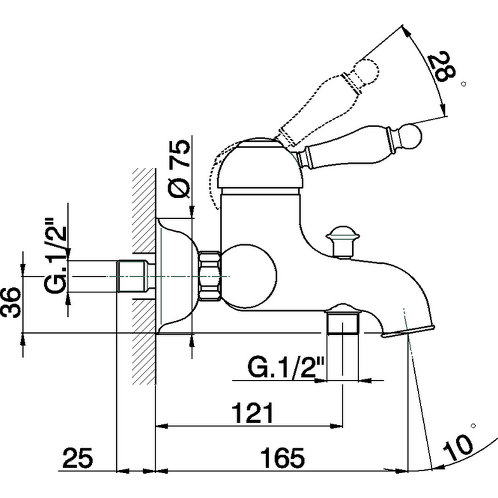 CISAL Arcana Empress Смеситель однорычажный настенный для ванны/душа, цвет: хром 