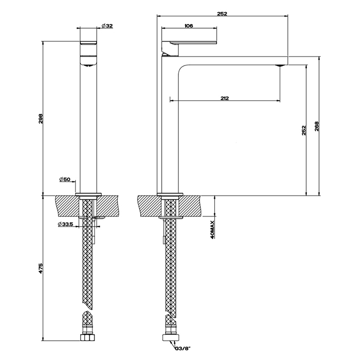 Gessi Emporio Via manzoni Смеситель для раковины, на 1 отв, цвет: Finox Brushed Nickel