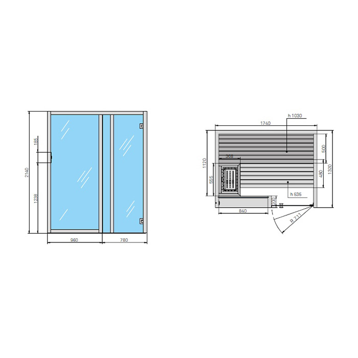 Effegibi Yoku S Glass Сауна 174x132х214см, угловая SX, цвет: черный орех
