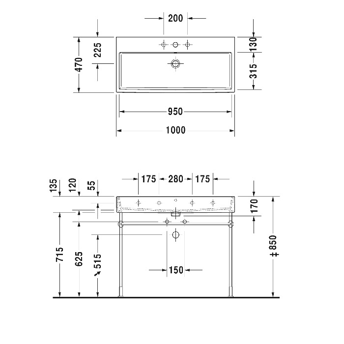 Duravit Vero Air Раковина подвесная, 100х47см, без отв., без перелива, шлифованная, цвет: белый