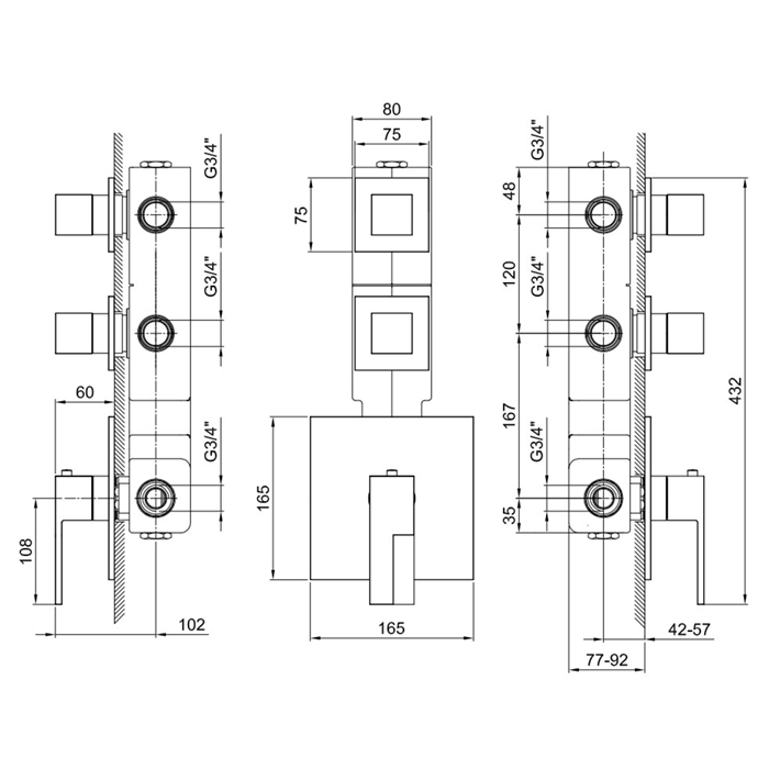 Fantini AR/38 Смеситель для душа, встраиваемый, термостатический, 3/4", цвет: хром
