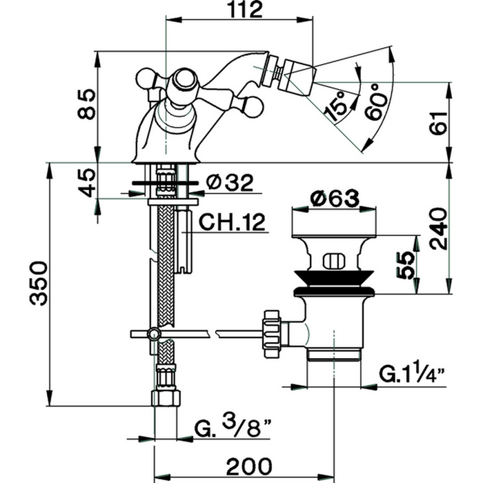CISAL Arcana America Смеситель для биде на 1 отверстие, с донным клапаном, цвет: бронза