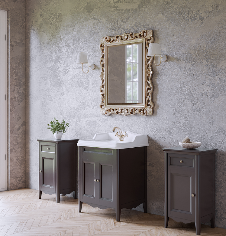 TW Veronica, База с раковиной Simas AR824bi x1 68x54см с 1отв. под смеситель , 2 расп. дверки, доводч. Blum, ручки: Riflesso бронза, напольная, Цвет: grigio