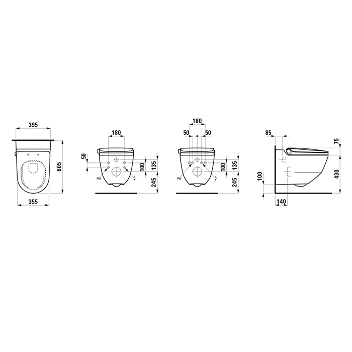 Laufen Cleanet Riva Унитаз-биде подвесной 60х39см, безободковый, с сиденьем, пульт д/у, покрытие LCC, панель золото, цвет: белый