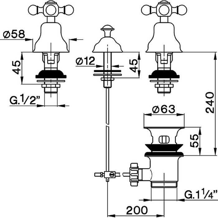 CISAL Arcana Ceramic Смеситель для биде на 3 отверстия без излива, с донным клапаном, цвет: золото