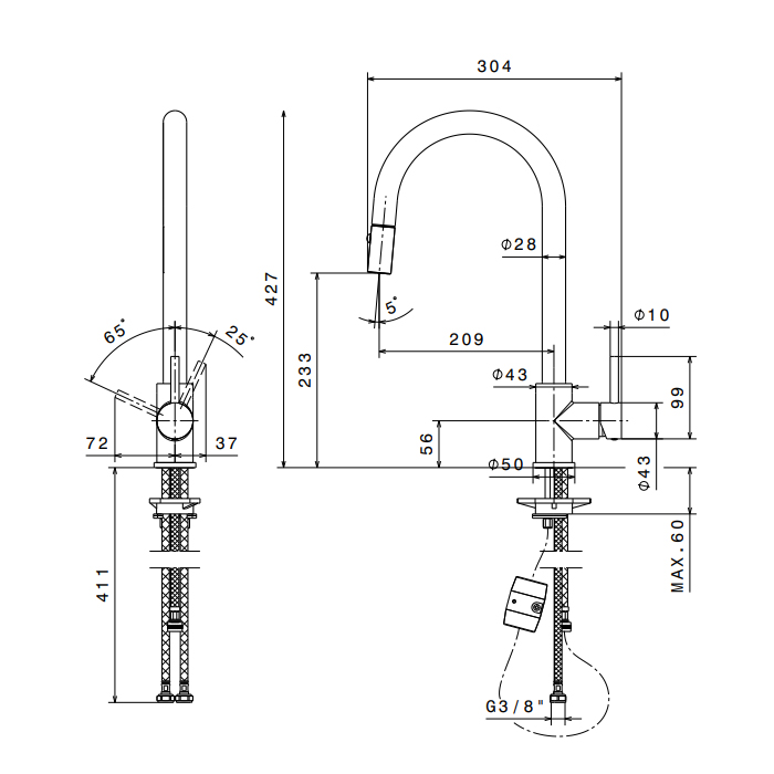 Newform Reasl Steal Смеситель для кухни, 1 отв., с выдвижным изливом, цвет: нержавеющая сталь