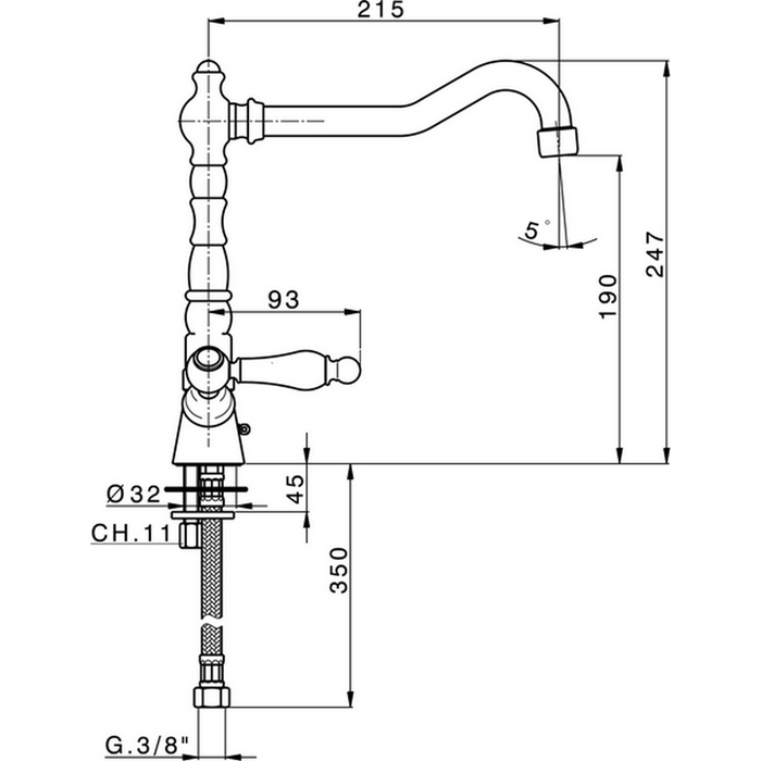 CISAL Arcana Toscana Смеситель для раковины на 1 отверстие, с донным клапаном, цвет: золото/белый