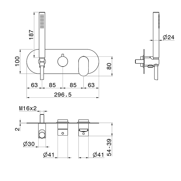 Newform Linfa II Смеситель для душа, встраиваемый, с ручным душем, 2 потока, внешняя часть, цвет: copper satin