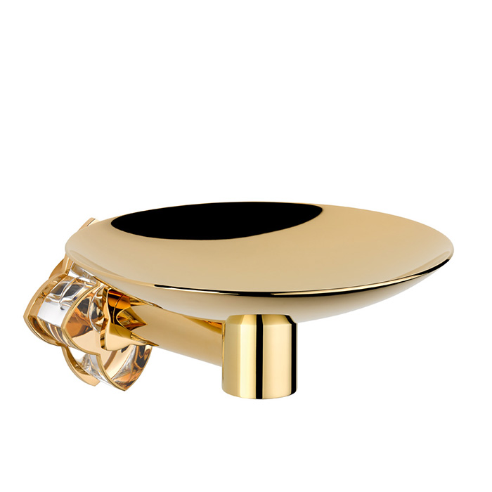 THG Pétale de cristal clair liseré doré Мыльница металлическая ø 15см., подвесная, цвет: золото/прозрачный хрусталь 