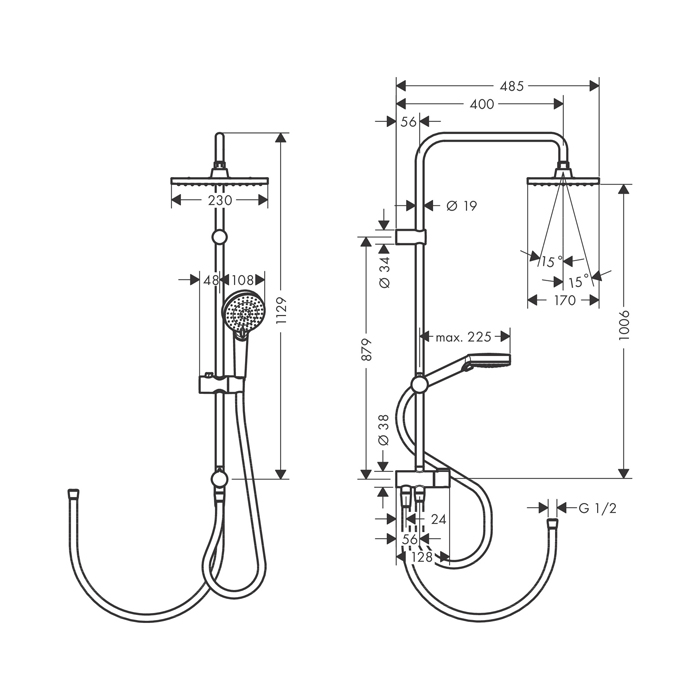  Hansgrohe Vernis Shape Душевая стойка с верхним душем 230 1jet Reno, цвет: хром 