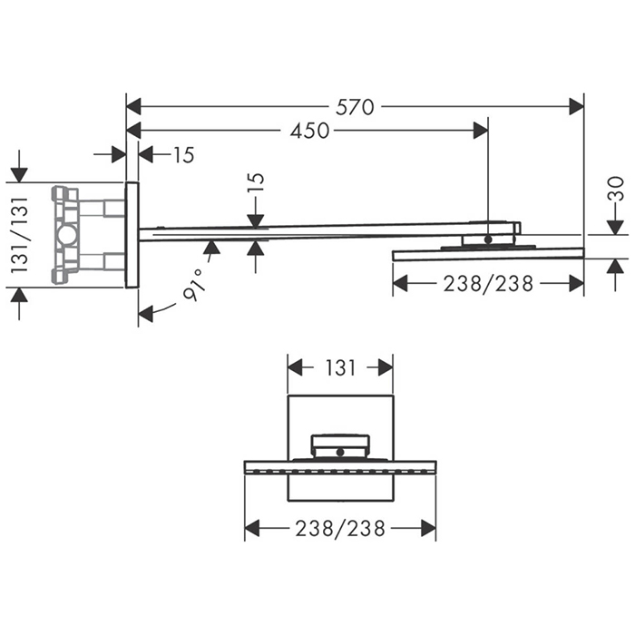 Axor ShowerSolution Верхний душ, 250x250мм, 2jet, с держателем 450мм, настенный монтаж, цвет: хром 	