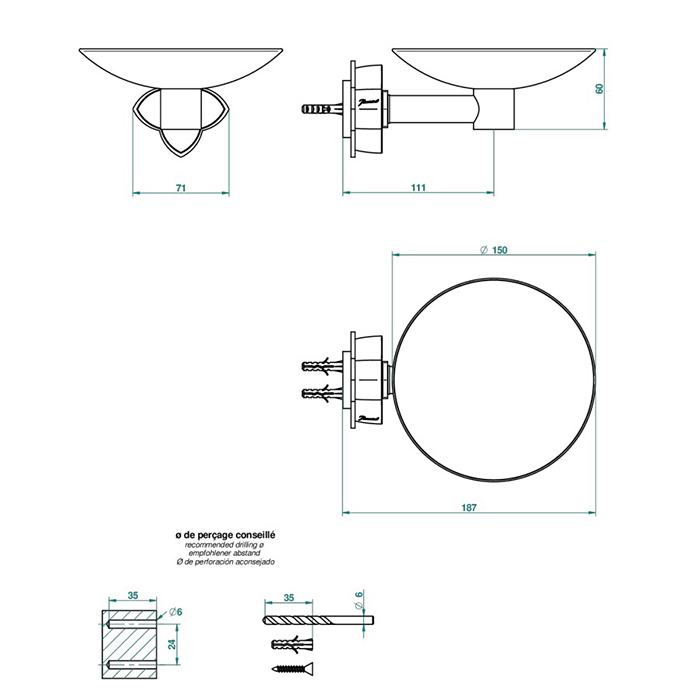 THG Petale De Cristal Bleu Мыльница металлическая ø150 мм., подвесная, цвет: хром