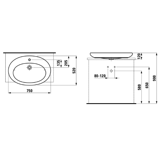 Laufen Alessi One Раковина-чаша 75х52х9 см, 1 отв., покрытие LLC, цвет: белый