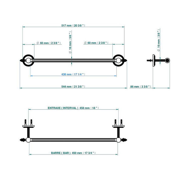 THG Malmaison metal Полотенцедержатель 45см., подвесной, цвет: полированное золото